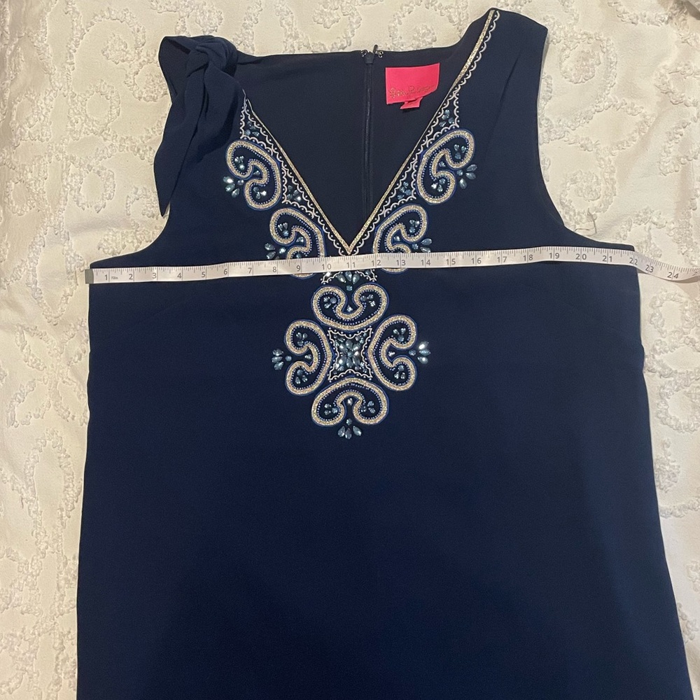 Lilly Pulitzer Navy Blue Embroidered V-Neck Mini Dress - Picture 5 of 6